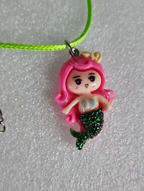 Hand Crafted Pink-Haired Mermaid Necklace with Green Tail